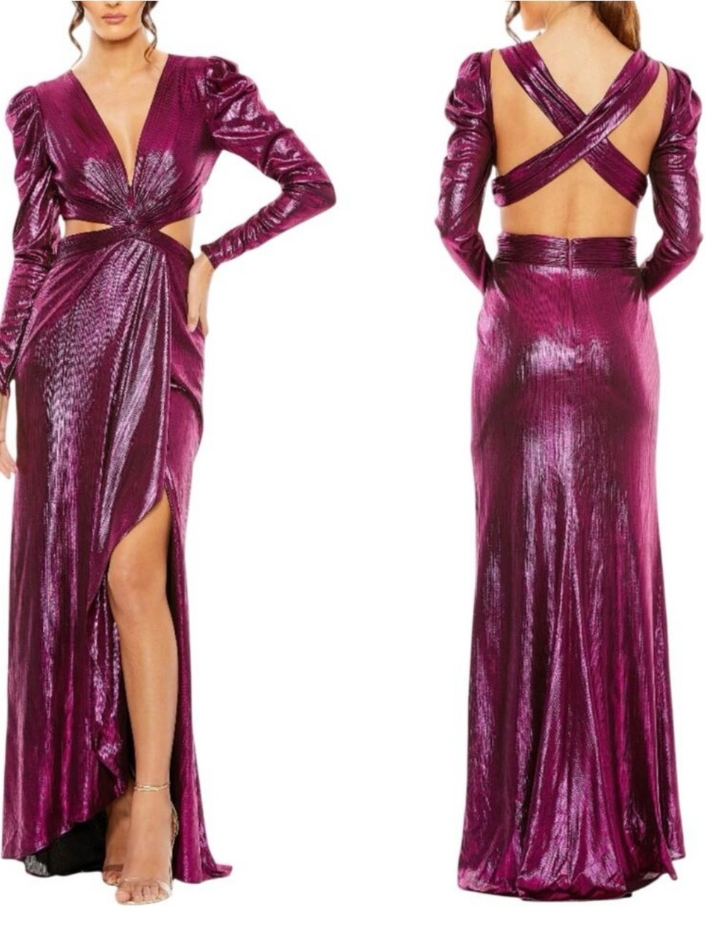 Mac Duggal Metallic Plum Crisscross Back Cutout Gown New with tags size 0